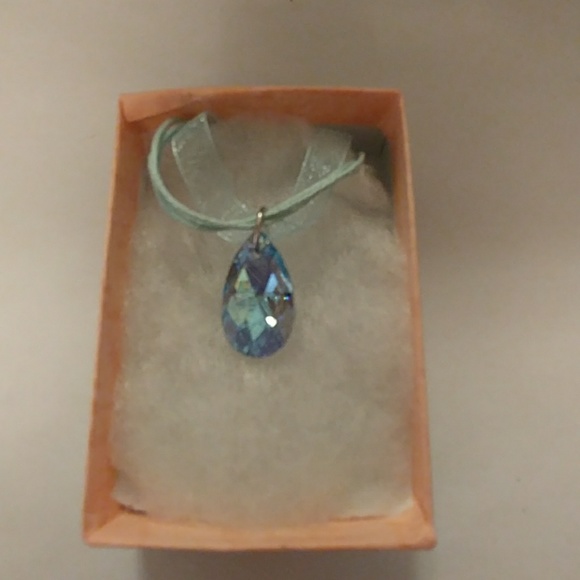 Aqua Blue Crystal Teardrop Necklace - Picture 4 of 8